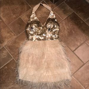 Bebe Feather Sequin Dress Size XXS